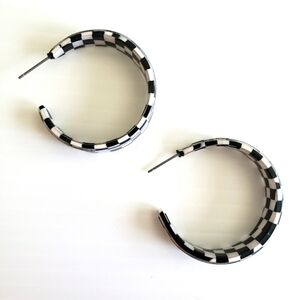 Black and White Checkered Hoop Earrings
